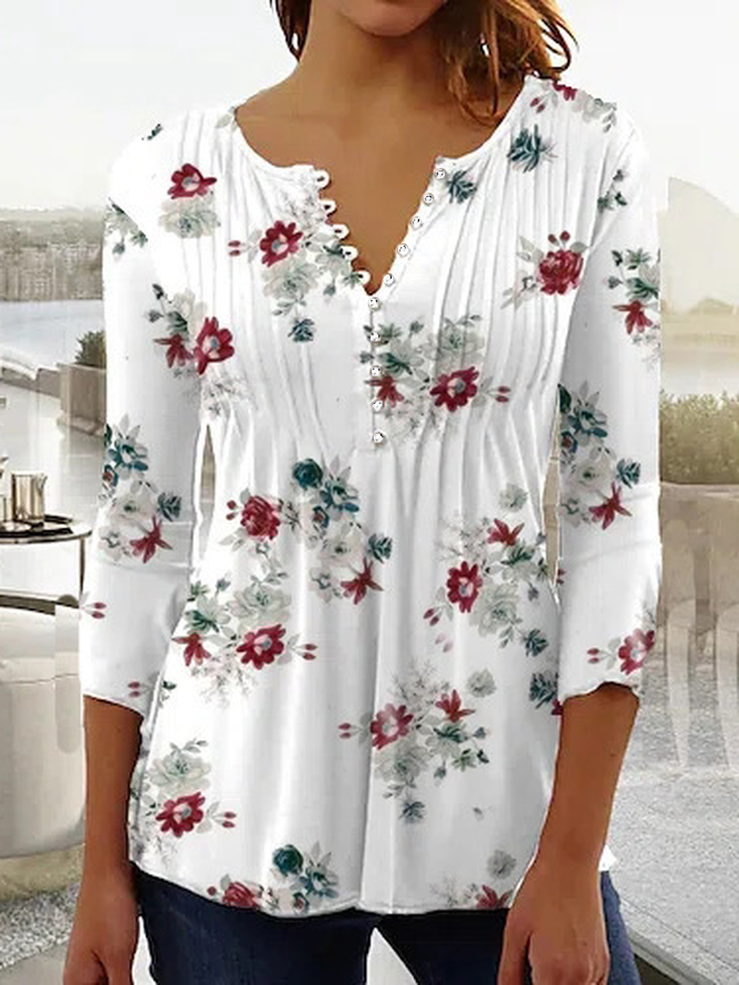 Women's Three Quarter Sleeve Tee T-shirt Spring/Fall Floral Jersey Crew Neck Daily Going Out Casual Top