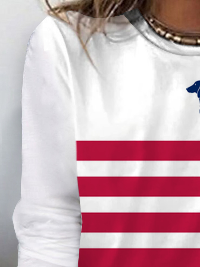 Women's Long Sleeve Tee T-shirt Spring/Fall Dog Printing Jersey Crew Neck Daily Going Out Vintage Top White