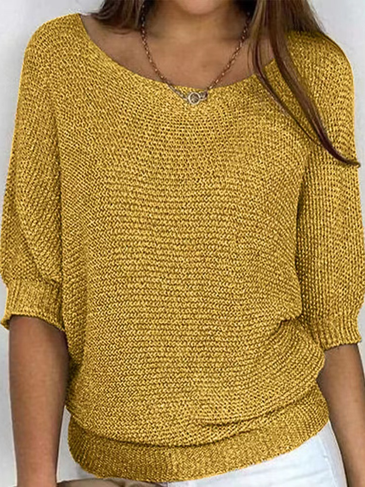 Women's Knitted Boat Neck 3/4 Sleeve Sweater