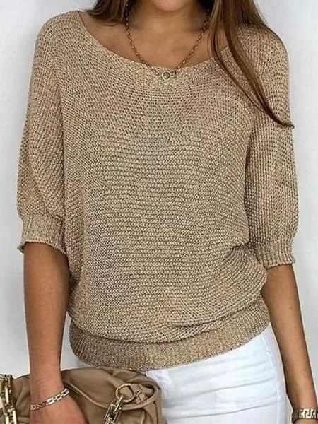 Women's Knitted Boat Neck 3/4 Sleeve Sweater