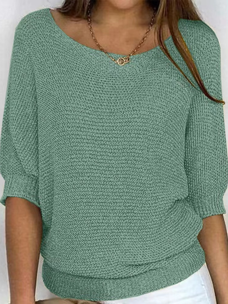 Women's Knitted Boat Neck 3/4 Sleeve Sweater