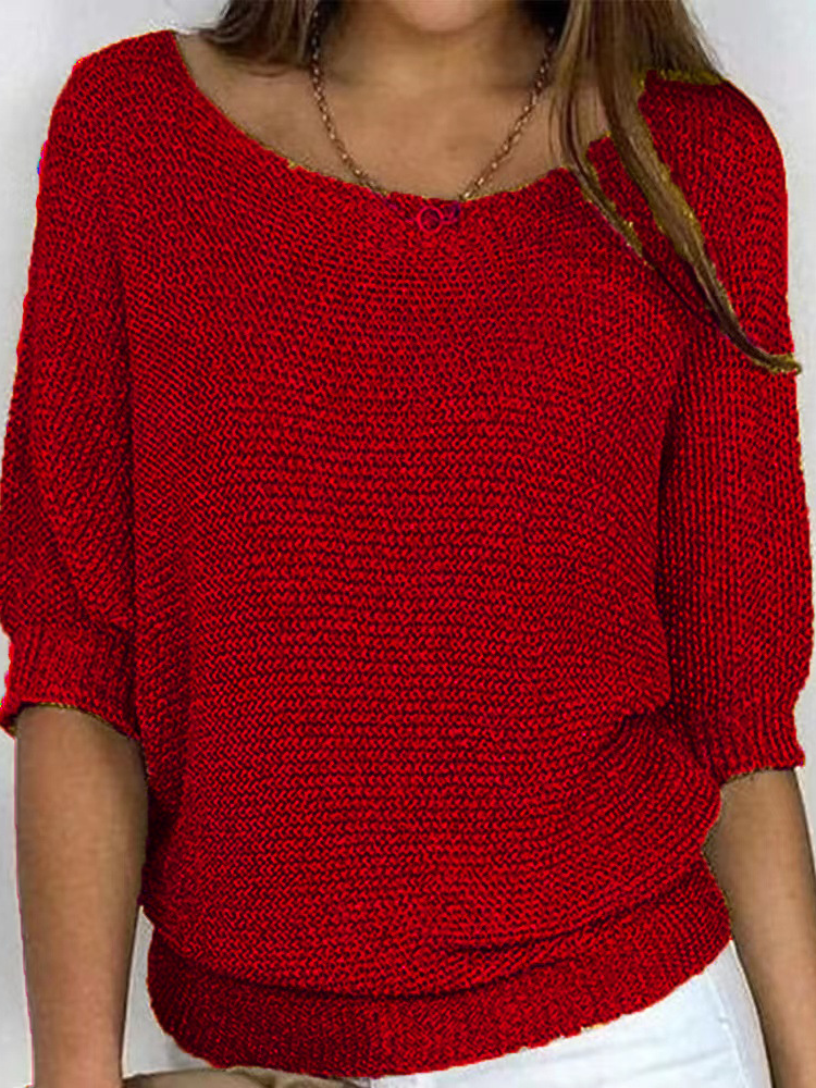 Women's Knitted Boat Neck 3/4 Sleeve Sweater