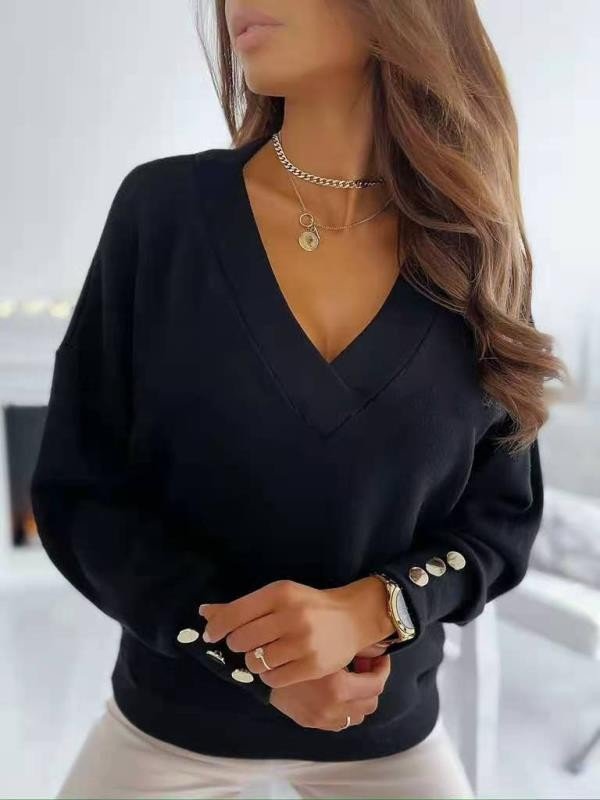 Women's Long Sleeve Blouse Spring/Fall Plain Jersey V Neck Daily Going Out Casual Top