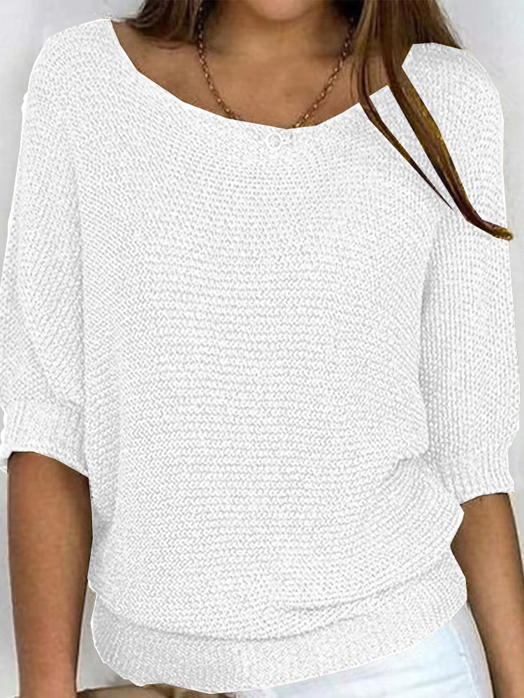 Women's Knitted Boat Neck 3/4 Sleeve Sweater