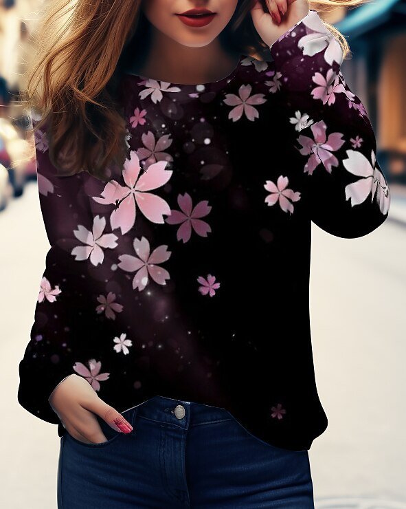 Women's Long Sleeve Tee T-shirt Spring/Fall Floral Lace Jersey Crew Neck Daily Going Out Casual Top