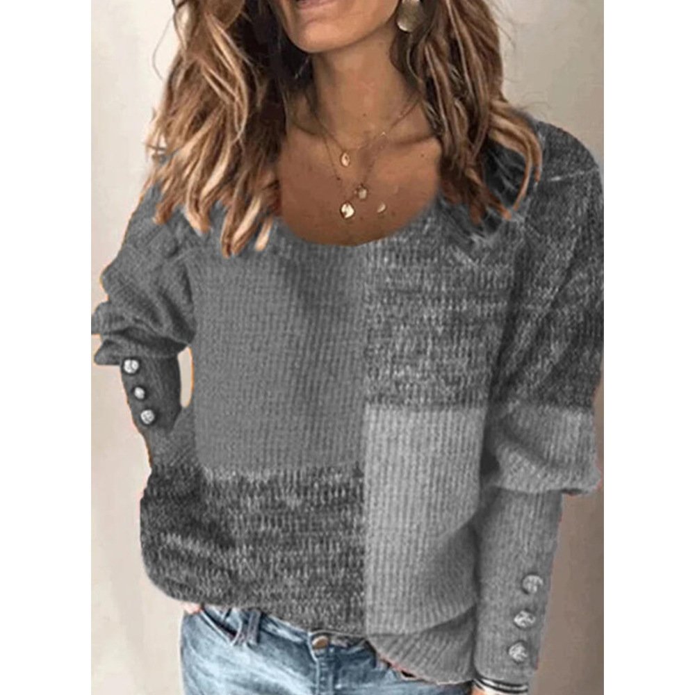 Women's Spring/Fall Color Block Casual Long Sleeve Crew Neck Yarn/Wool Yarn Sweater