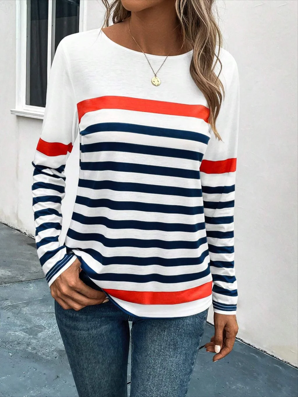 Women's Long Sleeve Tee T-shirt Spring/Fall Striped Crew Neck Daily Going Out Casual Top