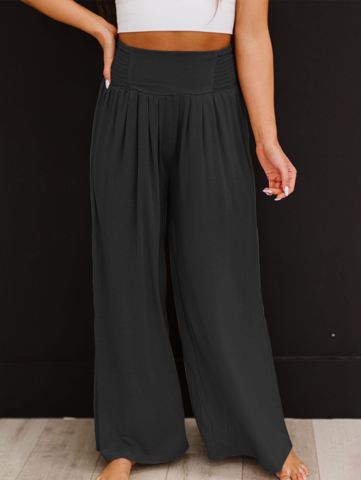 Women's Trousers Elastic Waist Wide Leg Pants Daily Going Out Casual Scramble Cotton Plain Spring/Fall Pants