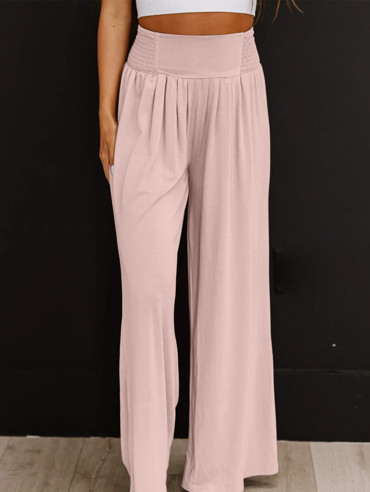 Women's Trousers Elastic Waist Wide Leg Pants Daily Going Out Casual Scramble Cotton Plain Spring/Fall Pants