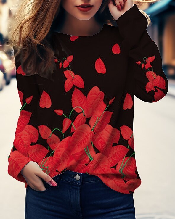 Women's Long Sleeve Tee T-shirt Spring/Fall Floral Lace Jersey Crew Neck Daily Going Out Casual Top