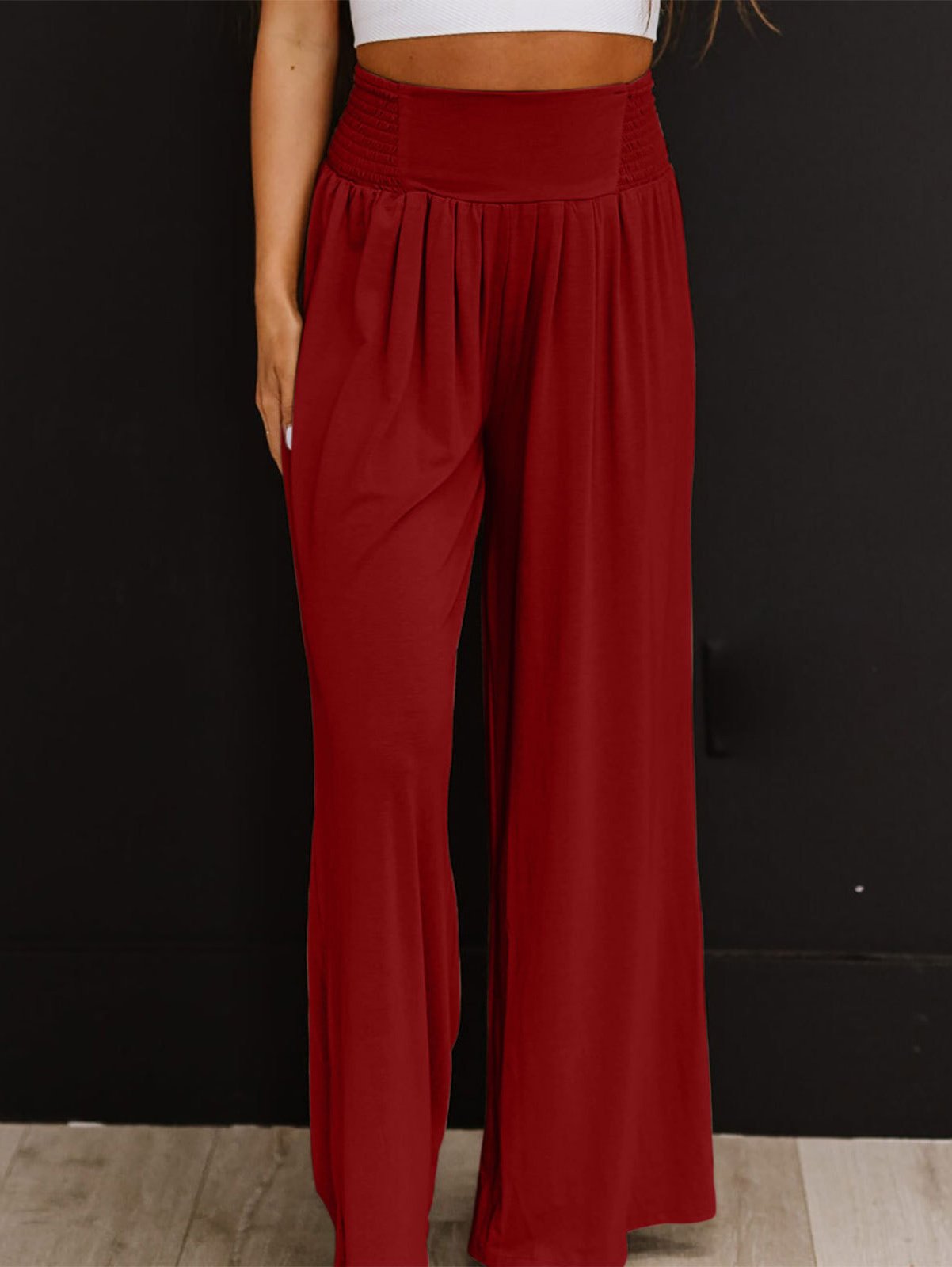 Women's Trousers Elastic Waist Wide Leg Pants Daily Going Out Casual Scramble Cotton Plain Spring/Fall Pants