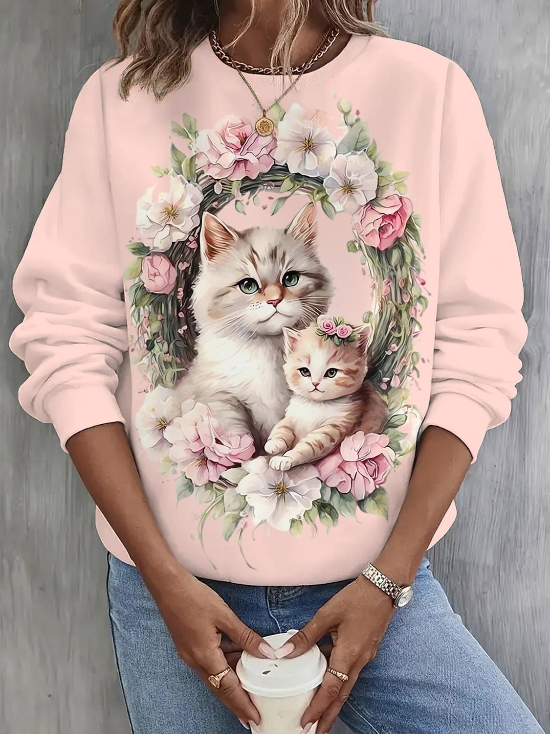 Crew Neck Floral Casual Sweatshirt