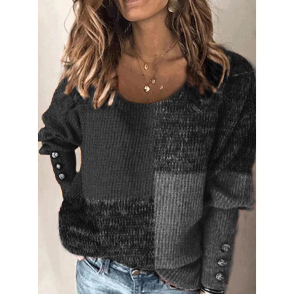 Women's Spring/Fall Color Block Casual Long Sleeve Crew Neck Yarn/Wool Yarn Sweater