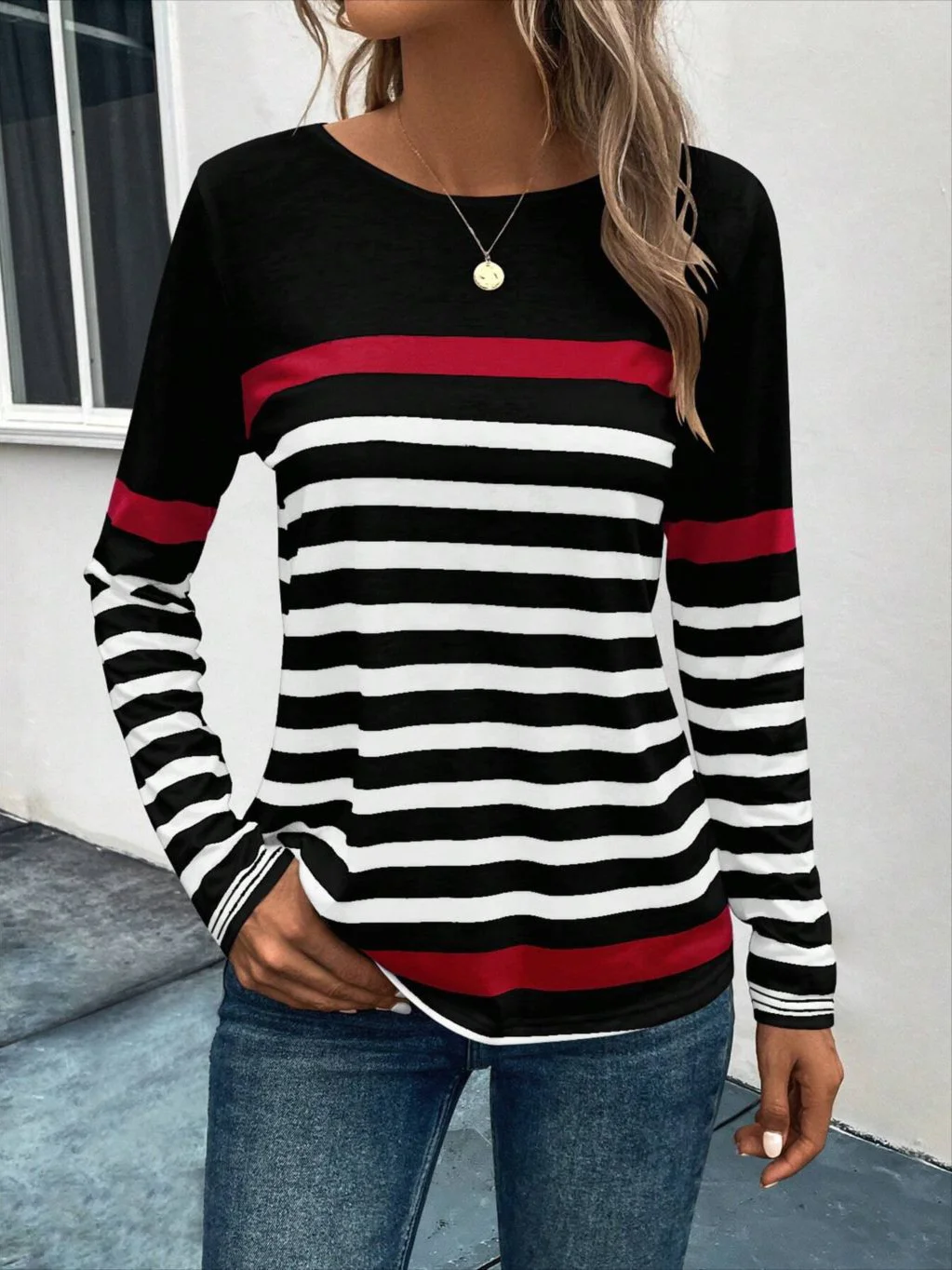 Women's Long Sleeve Tee T-shirt Spring/Fall Striped Crew Neck Daily Going Out Casual Top