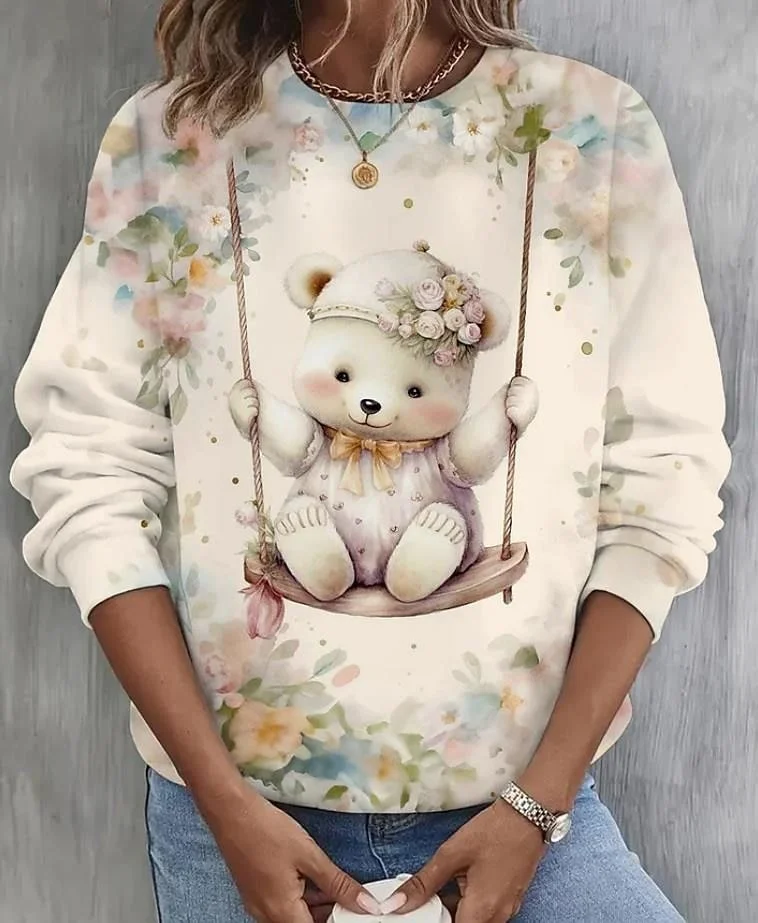 Crew Neck Floral Casual Sweatshirt