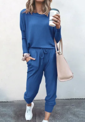 Women's Jersey Plain Daily Going Out Two Piece Set Long Sleeve Casual Spring/Fall Top With Pants Matching Set