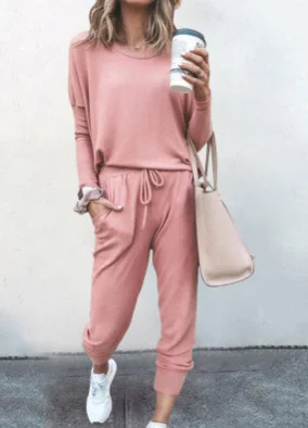 Women's Jersey Plain Daily Going Out Two Piece Set Long Sleeve Casual Spring/Fall Top With Pants Matching Set