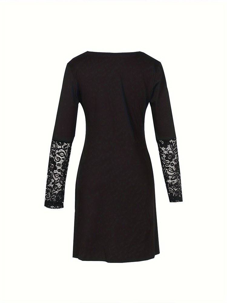 Women's Long Sleeve Spring/Fall Plain Lace Jersey Dress V Neck Daily Going Out Casual Mini H-Line