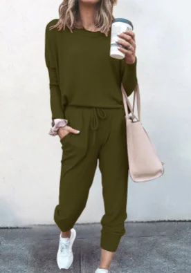 Women's Jersey Plain Daily Going Out Two Piece Set Long Sleeve Casual Spring/Fall Top With Pants Matching Set