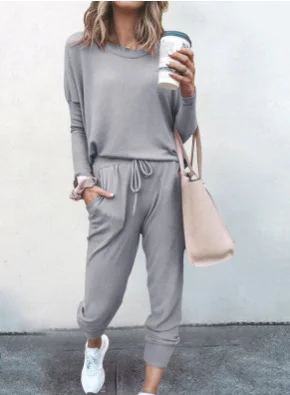 Women's Jersey Plain Daily Going Out Two Piece Set Long Sleeve Casual Spring/Fall Top With Pants Matching Set