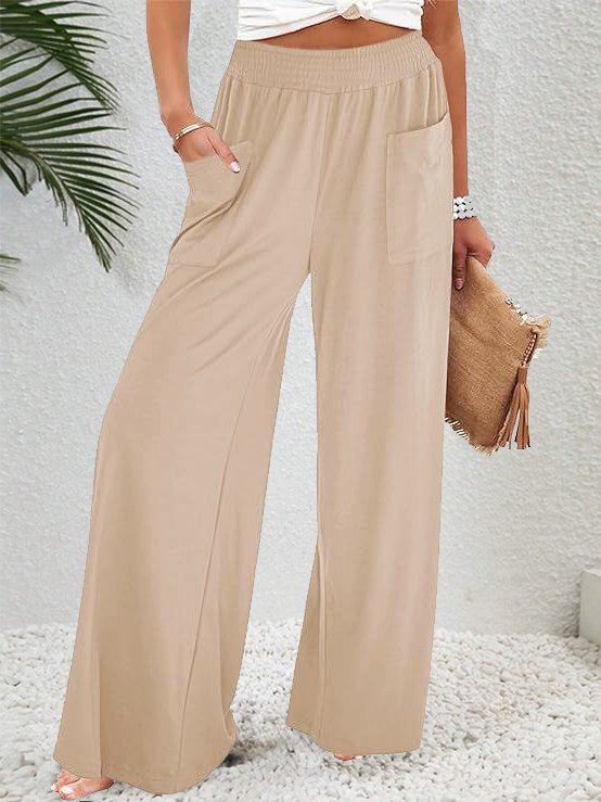 Women's Trousers Elastic Waist Straight Pants Daily Going Out Casual Pocket Stitching Plain Spring/Fall Pants