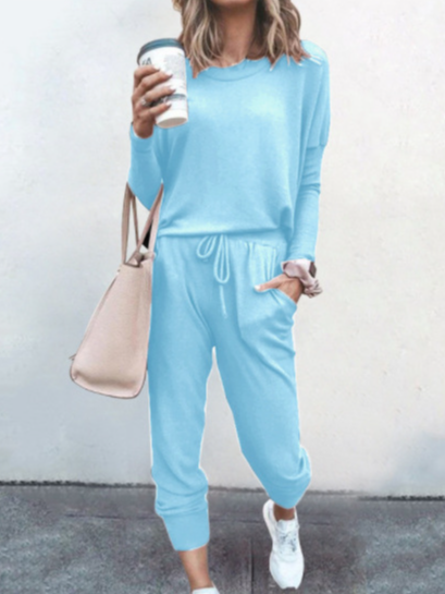 Women's Jersey Plain Daily Going Out Two Piece Set Long Sleeve Casual Spring/Fall Top With Pants Matching Set