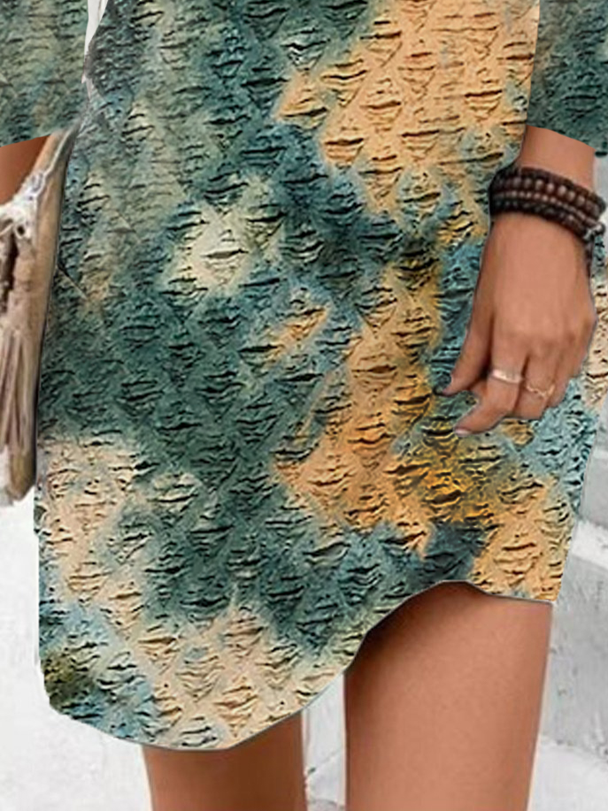 Women's Long Sleeve Summer Ombre Printing Jersey Dress V Neck Daily Going Out Casual Midi A-Line TUNIC Green