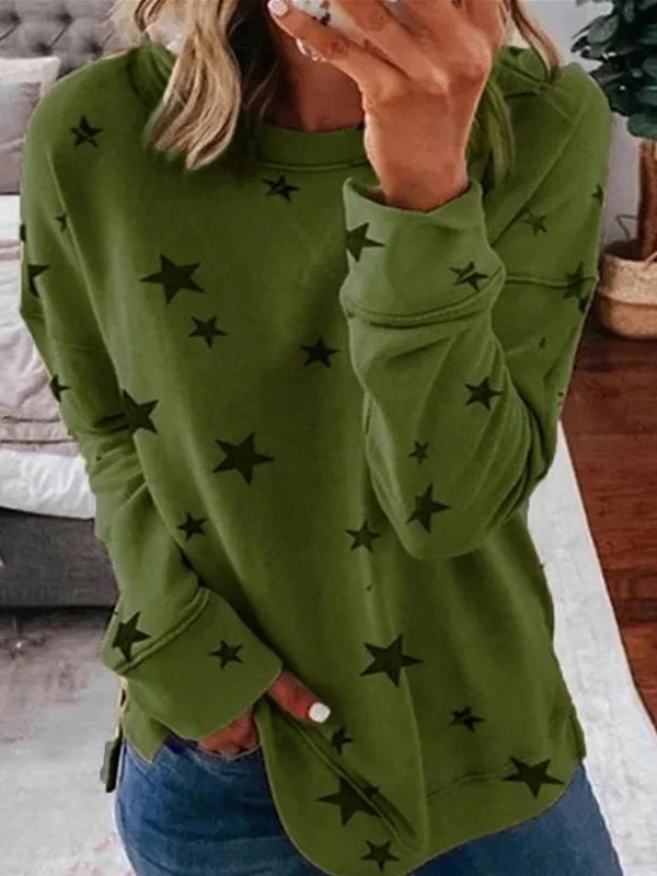 Women's Crew Neck Star Casual Spring/Fall Long Sleeve Sweatshirt