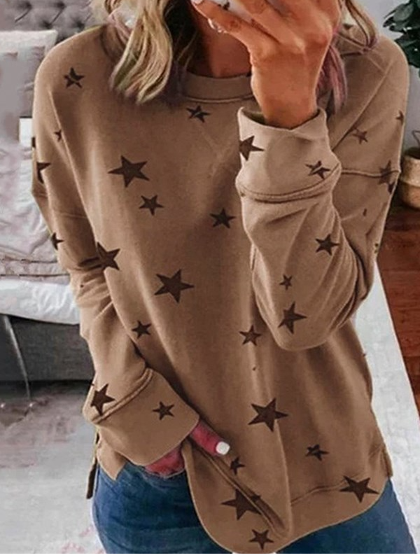 Women's Crew Neck Star Casual Spring/Fall Long Sleeve Sweatshirt