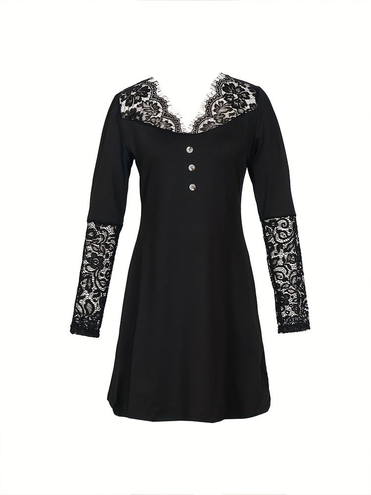 Women's Long Sleeve Spring/Fall Plain Lace Jersey Dress V Neck Daily Going Out Casual Mini H-Line