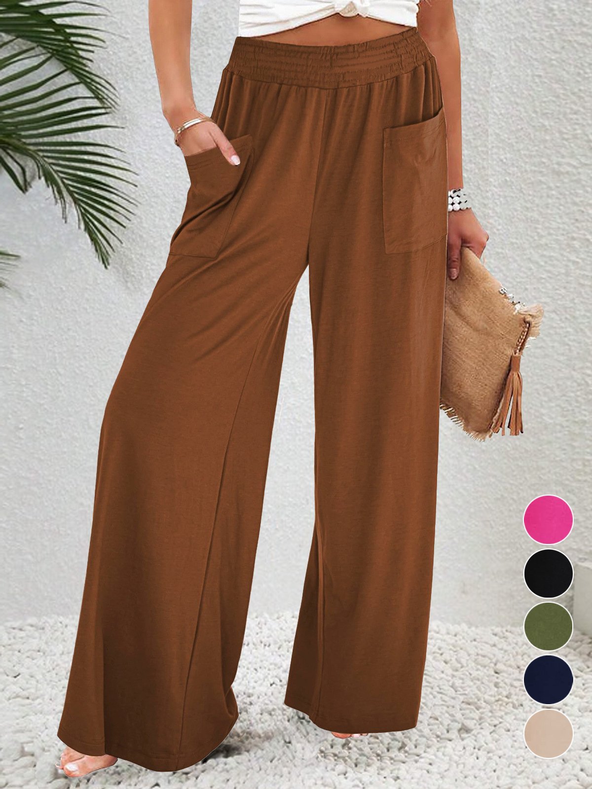 Women's Trousers Elastic Waist Straight Pants Daily Going Out Casual Pocket Stitching Plain Spring/Fall Pants