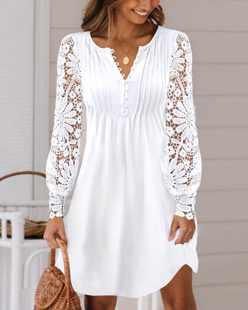 Women's Long Sleeve Spring/Fall Plain Lace Dress V Neck Daily Going Out Casual Maxi H-Line