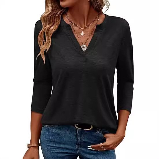 Women's Long Sleeve Blouse Spring/Fall Plain V Neck Daily Going Out Casual Top