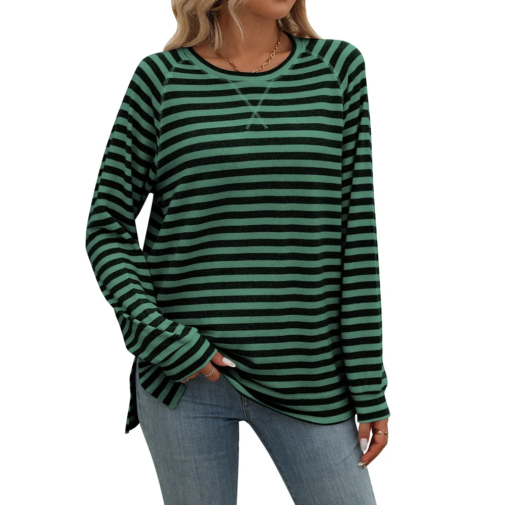 Women's Long Sleeve Blouse Spring/Fall Striped Crew Neck Daily Going Out Casual Top