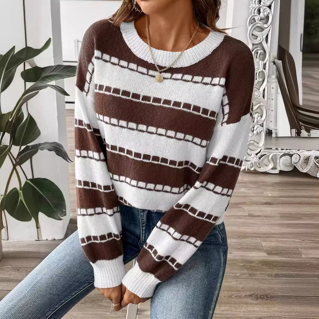 Loose Striped Casual Crew Neck Sweater