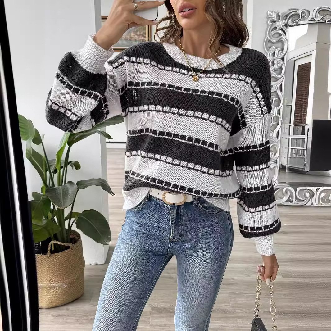 Loose Striped Casual Crew Neck Sweater