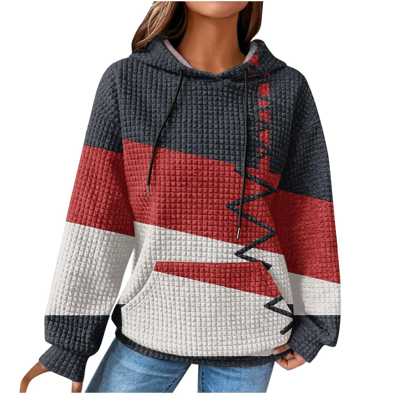 Women's Geometric Spring/Fall Long Sleeve Casual Daily Hoodie