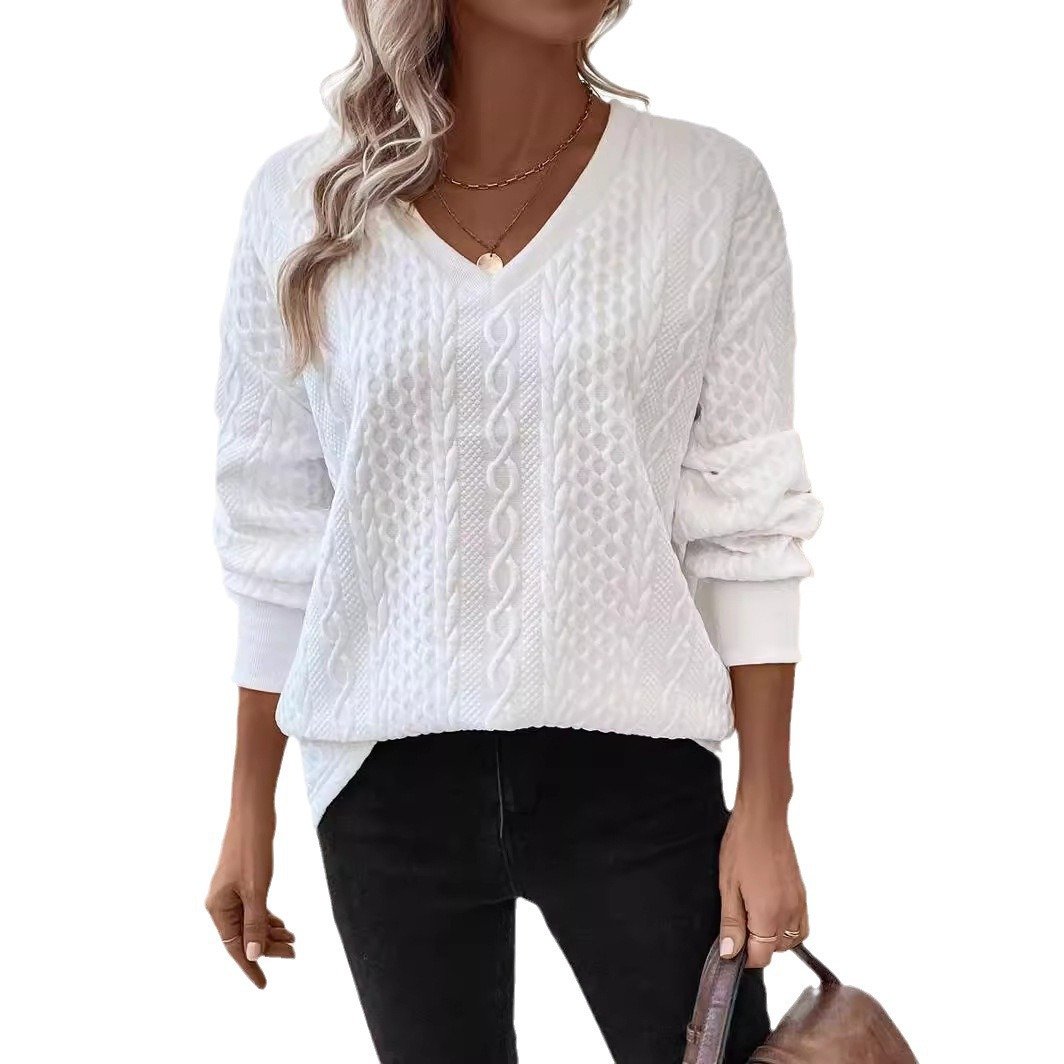 Women's V Neck Plain Casual Spring/Fall Long Sleeve Sweatshirt