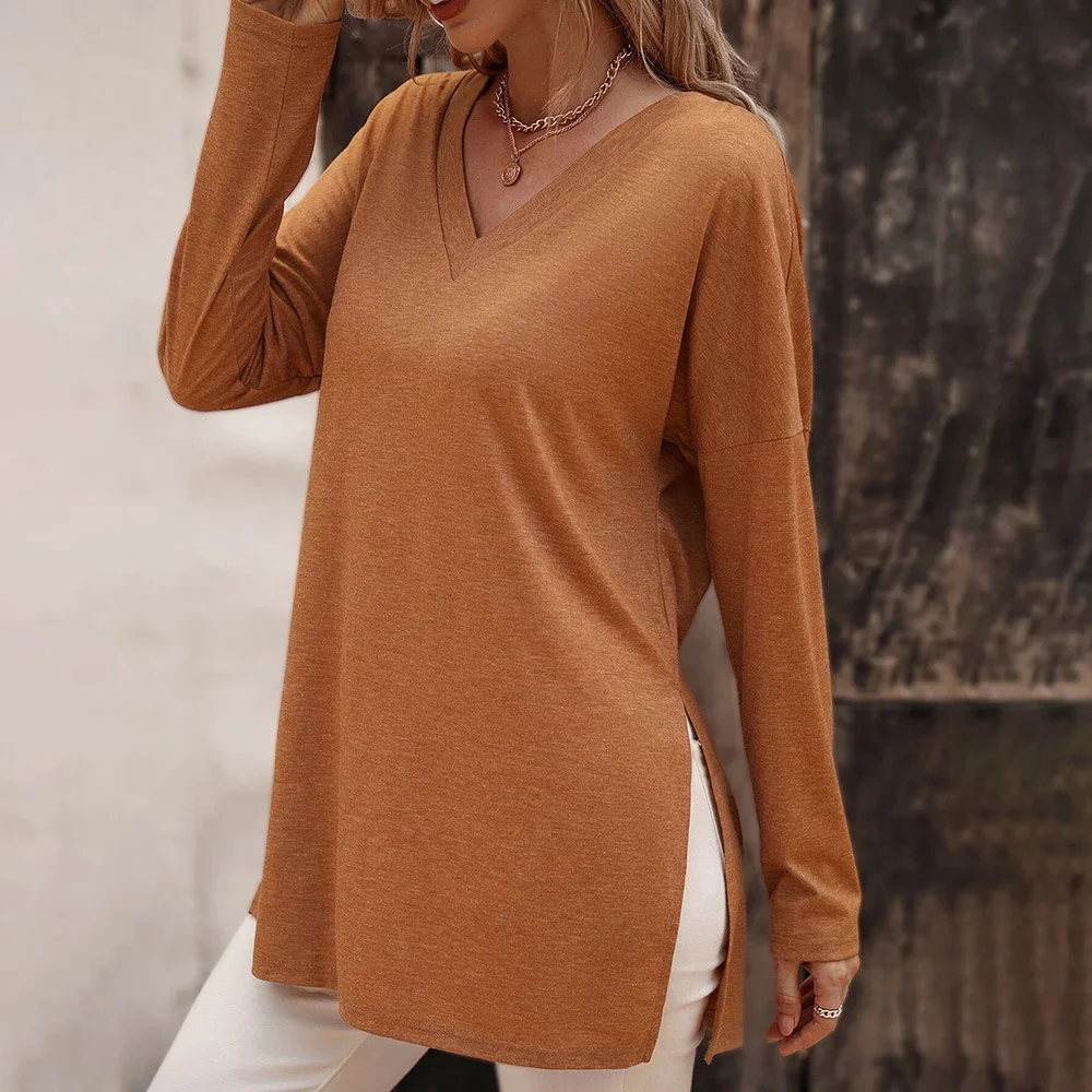 Women's Long Sleeve Tee T-shirt Spring/Fall Plain V Neck Daily Going Out Casual Top