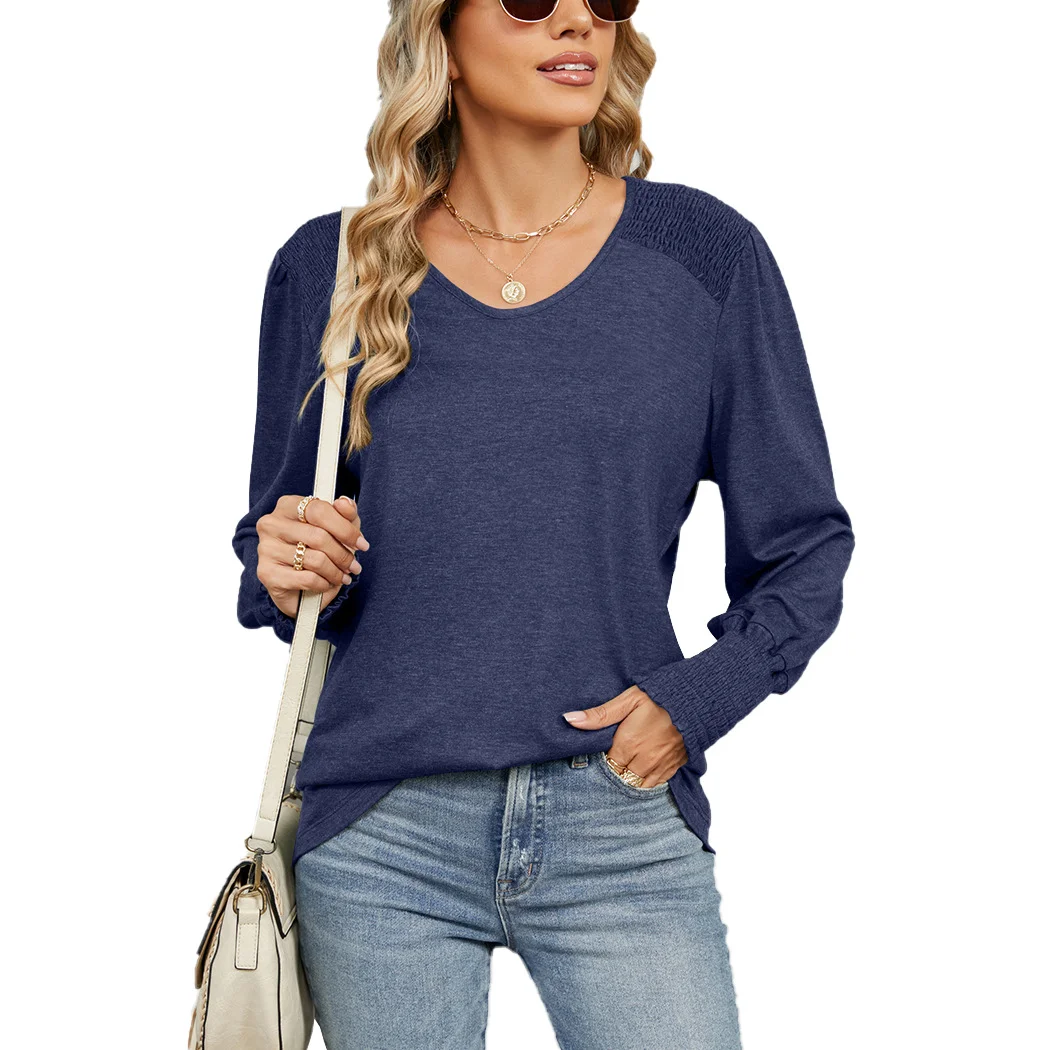 Women's Long Sleeve Tee T-shirt Spring/Fall Plain V Neck Daily Going Out Casual Top