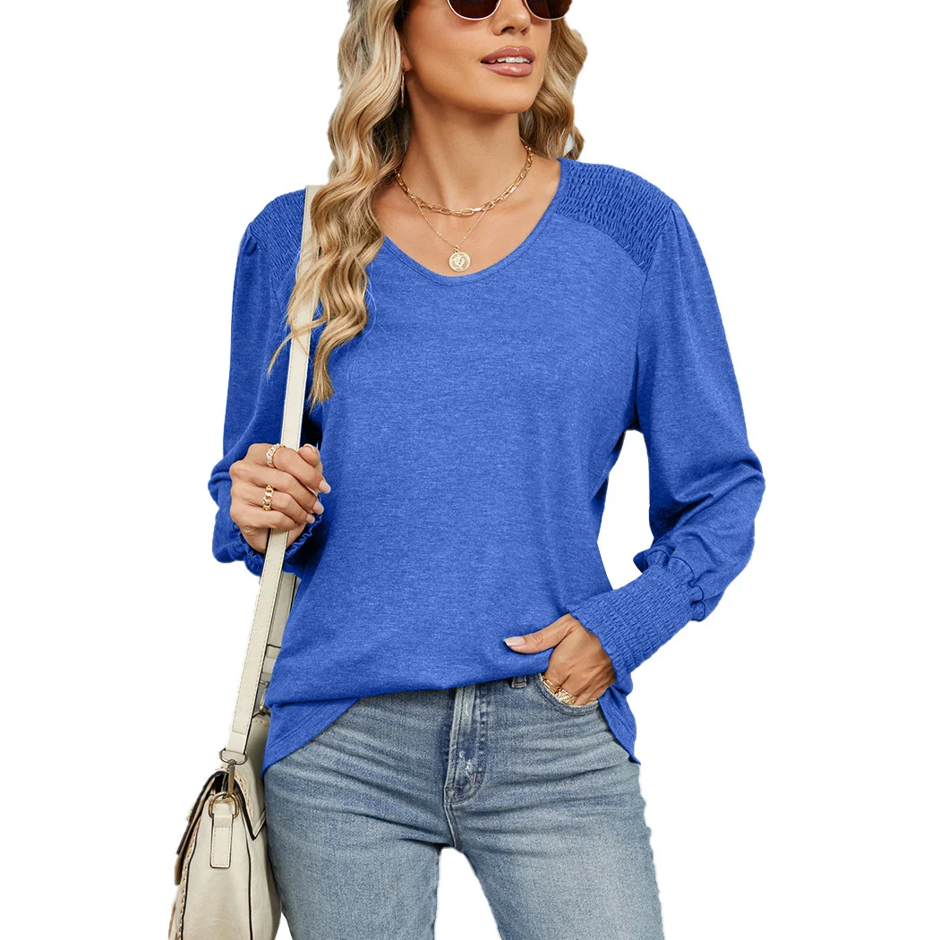 Women's Long Sleeve Tee T-shirt Spring/Fall Plain V Neck Daily Going Out Casual Top