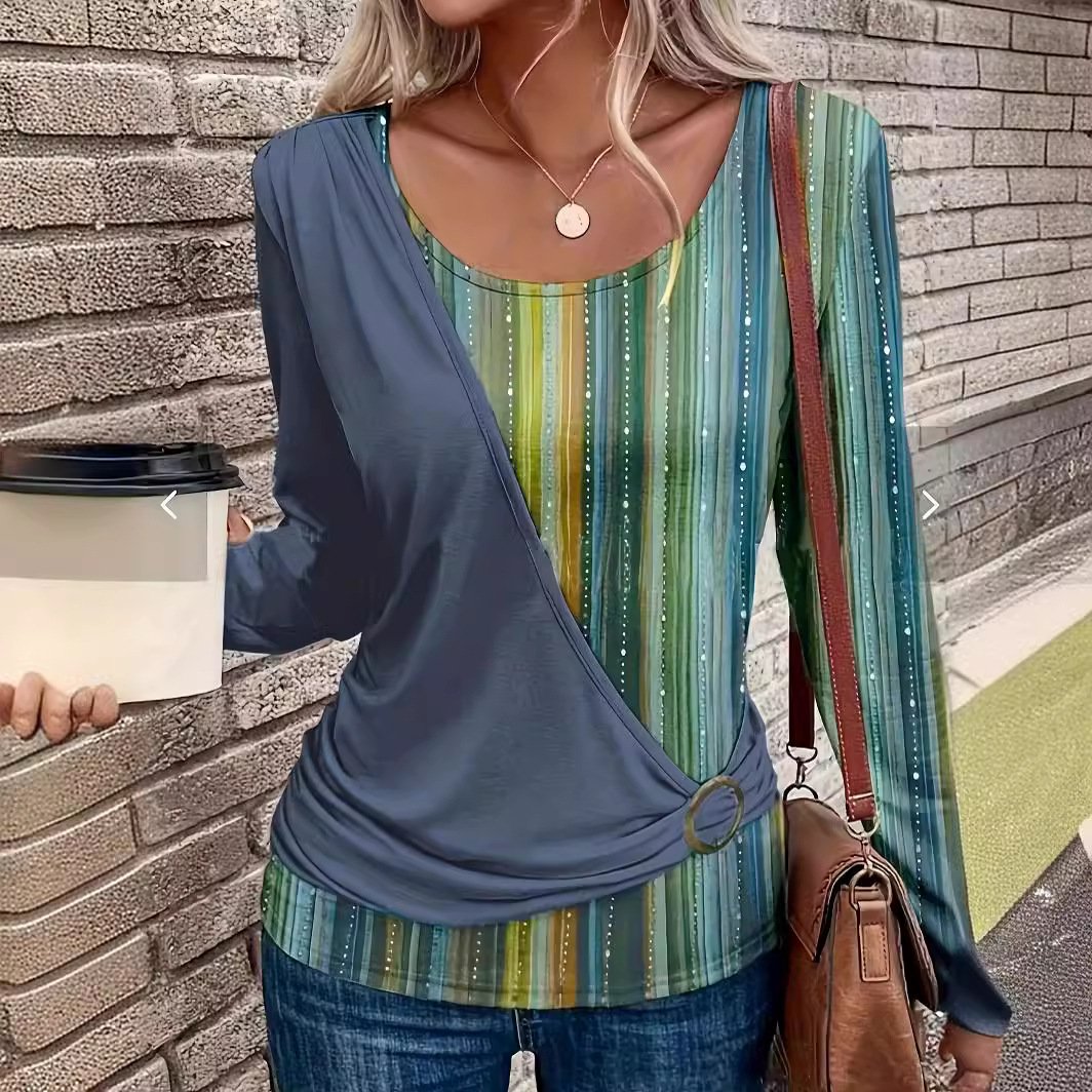 Women's Long Sleeve Blouse Spring/Fall Striped Crew Neck Daily Going Out Casual Top