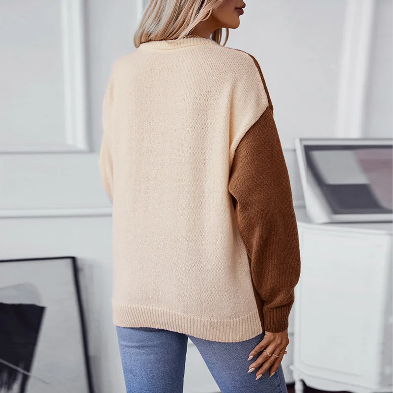 Women's Spring/Fall Color Block Casual Long Sleeve Crew Neck Wool/Knitting Sweater