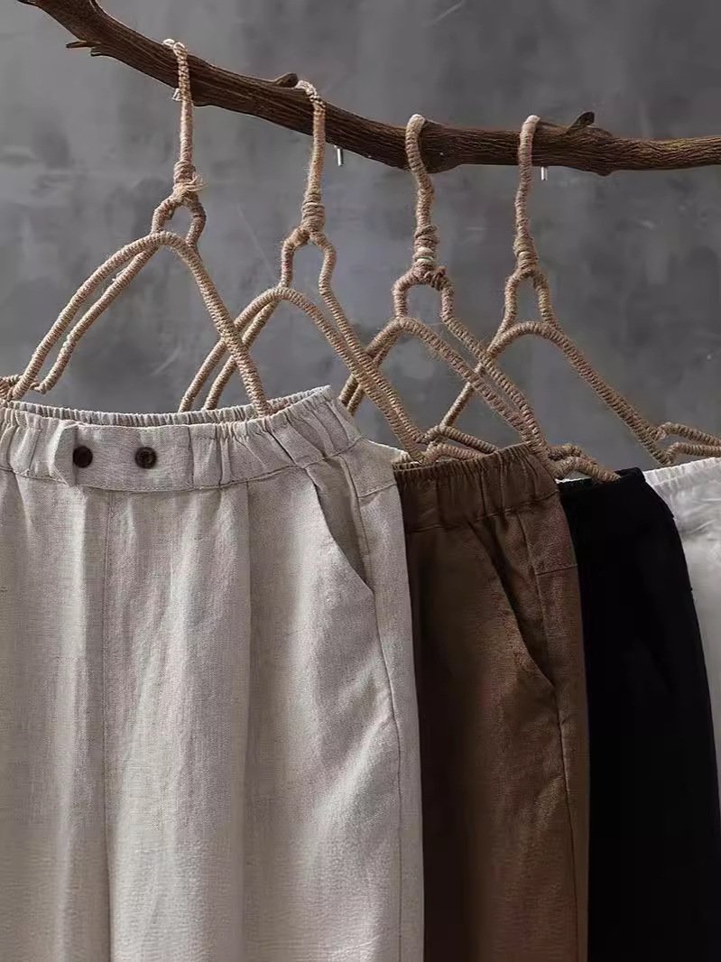 Women's Trousers Daily Going Out Casual Cotton And Linen Plain Spring/Fall Pants