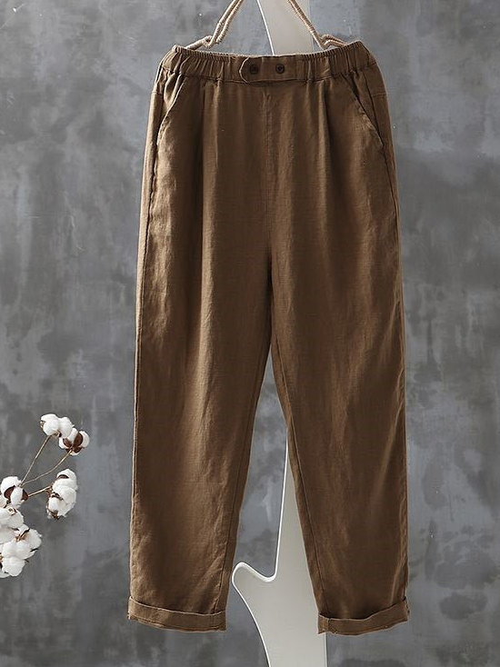 Women's Trousers Daily Going Out Casual Cotton And Linen Plain Spring/Fall Pants