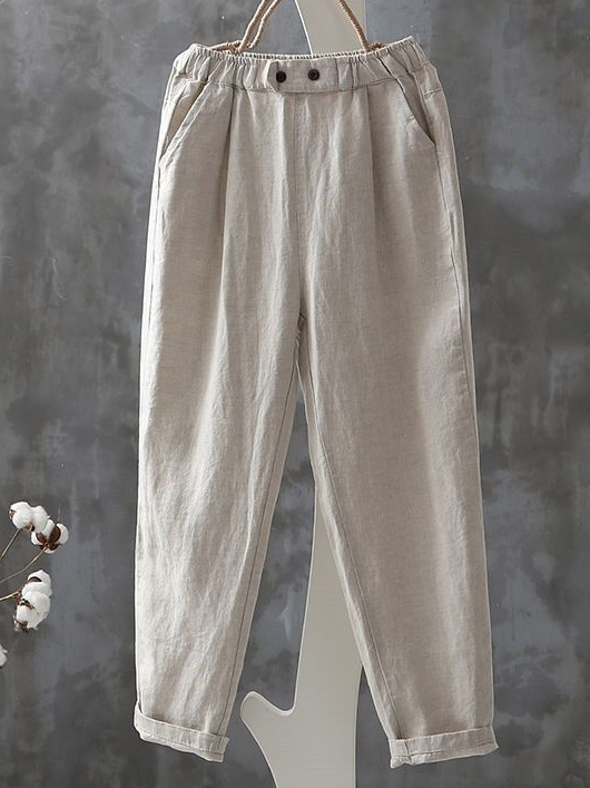 Women's Trousers Daily Going Out Casual Cotton And Linen Plain Spring/Fall Pants