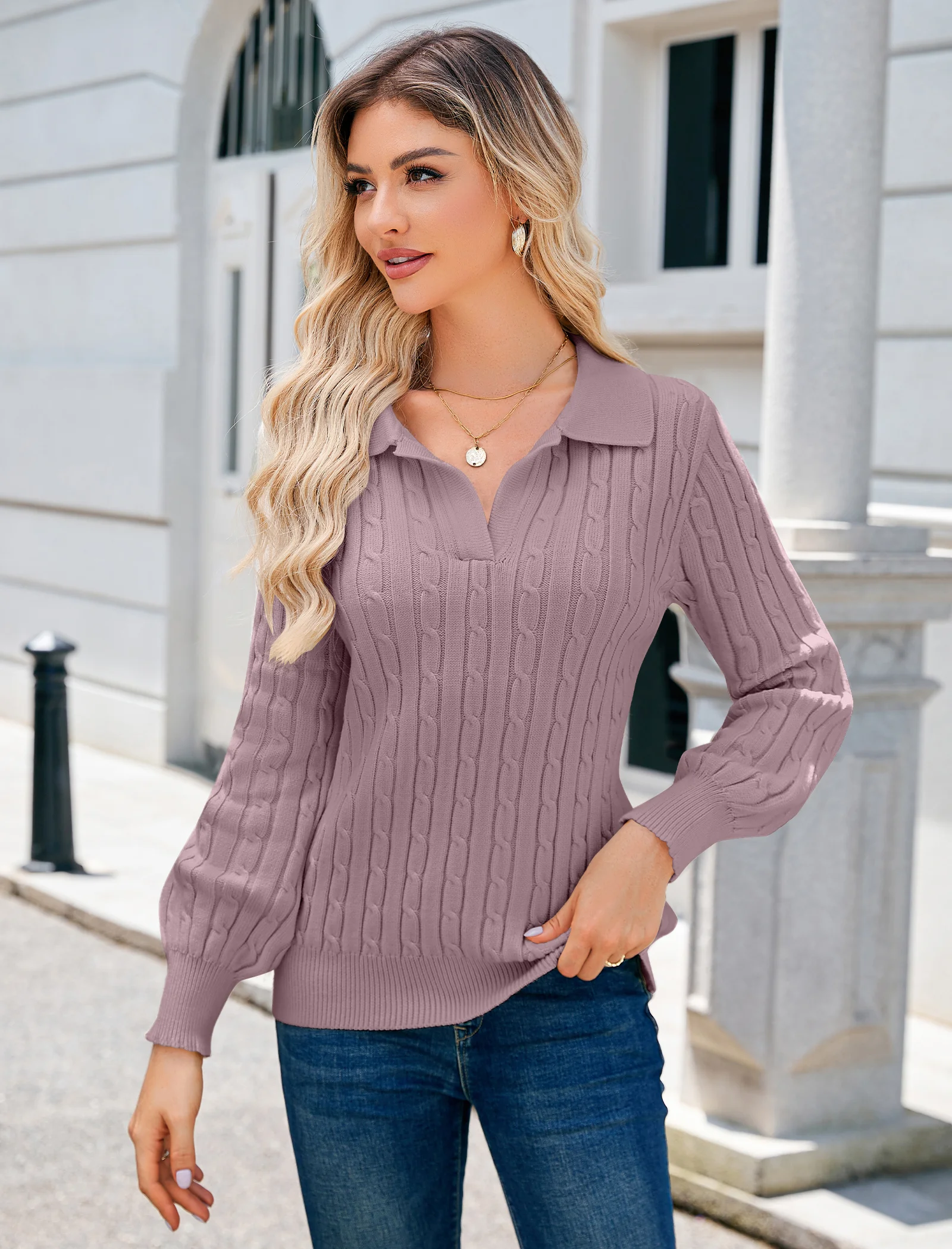 Plain Balloon Sleeve Casual Regular Fit Sweater