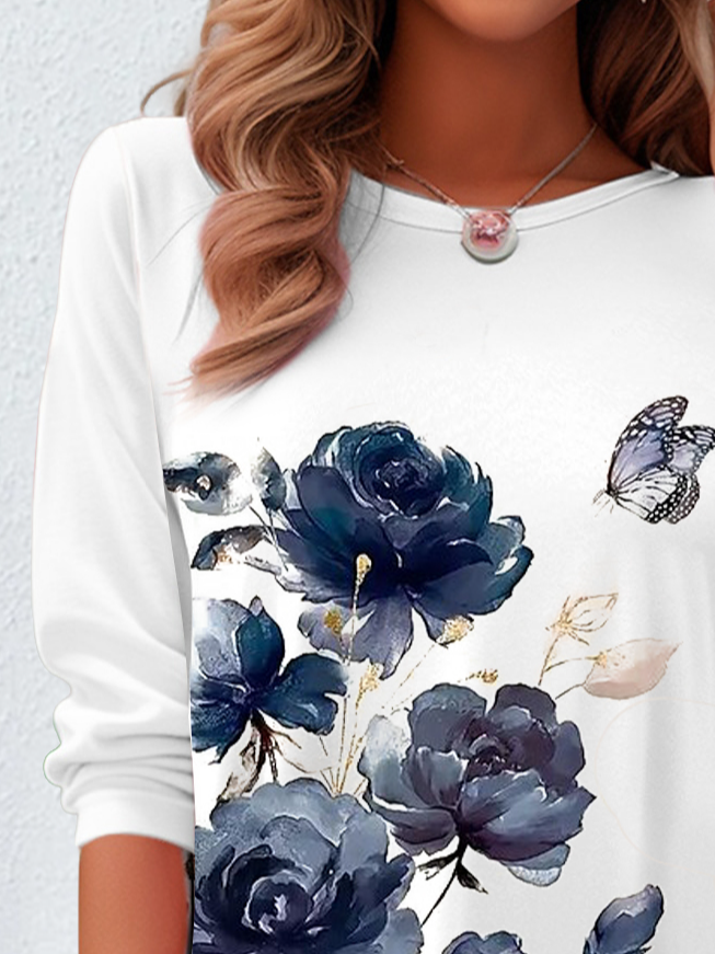 Women's Long Sleeve Tee T-shirt Spring/Fall Floral Printing Jersey Crew Neck Daily Going Out Casual Top