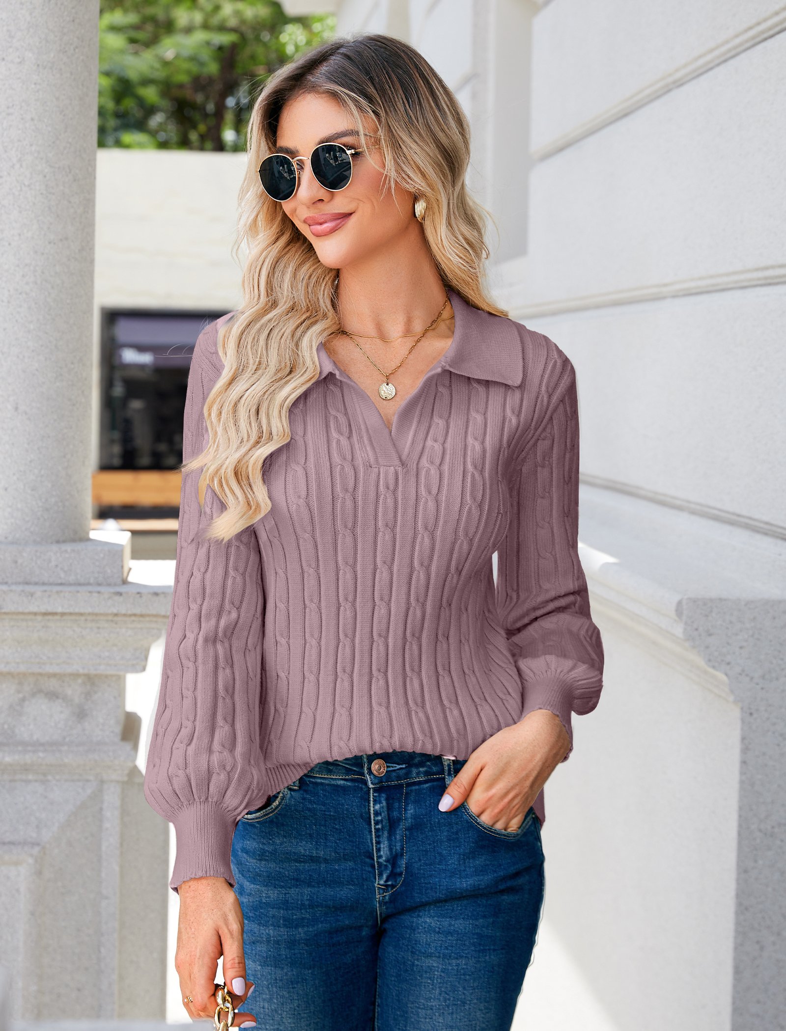 Plain Balloon Sleeve Casual Regular Fit Sweater