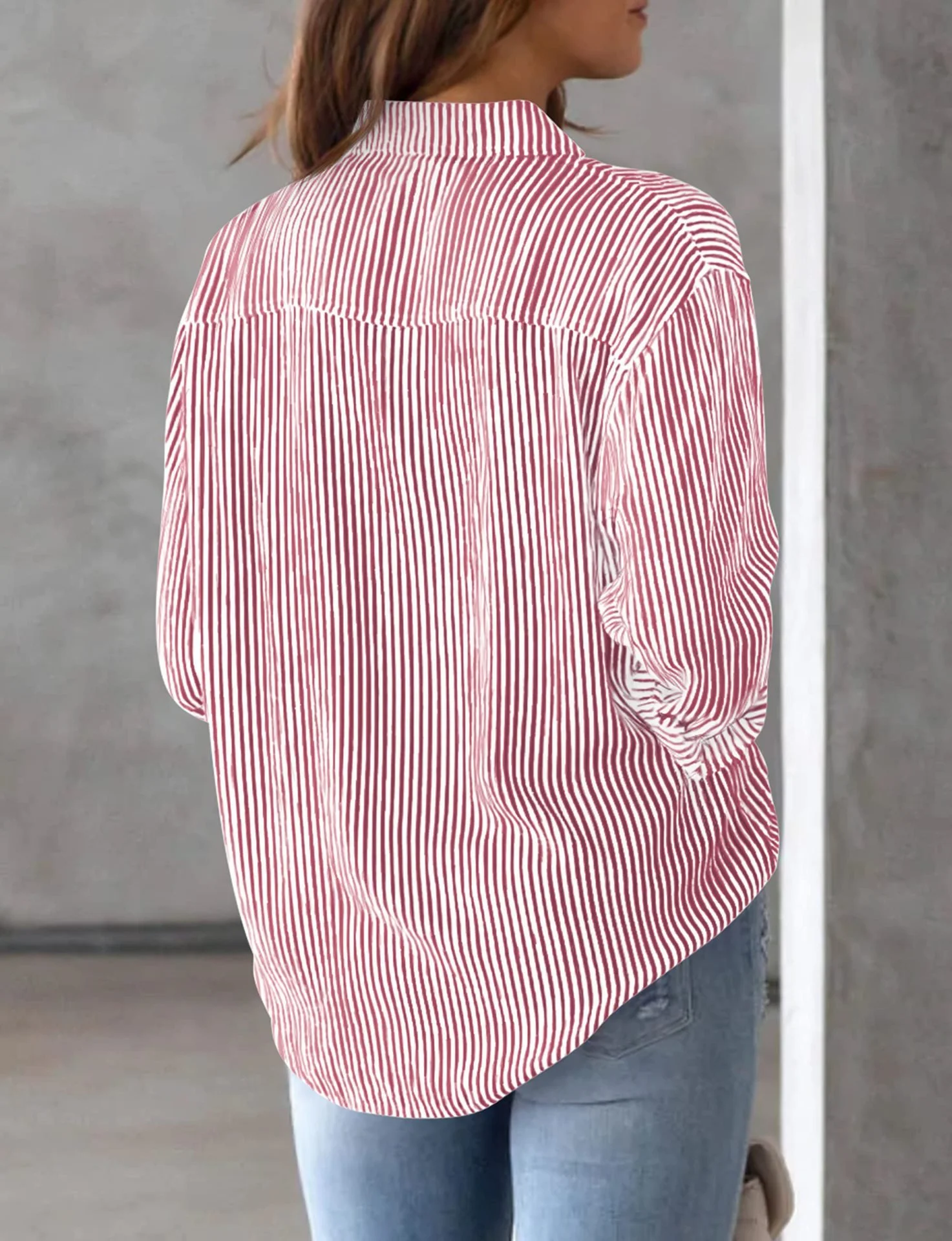 Women's Long Sleeve Shirt Spring/Fall Striped Cotton Shirt Collar Daily Going Out Casual Top